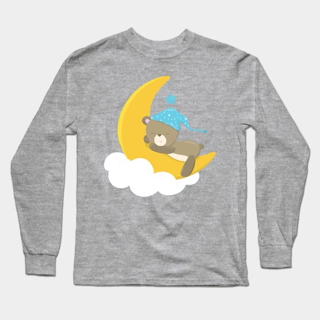 Sleeping Bear, Little Bear, Bear On The Moon Long Sleeve T-Shirt by Jelena Dunčević